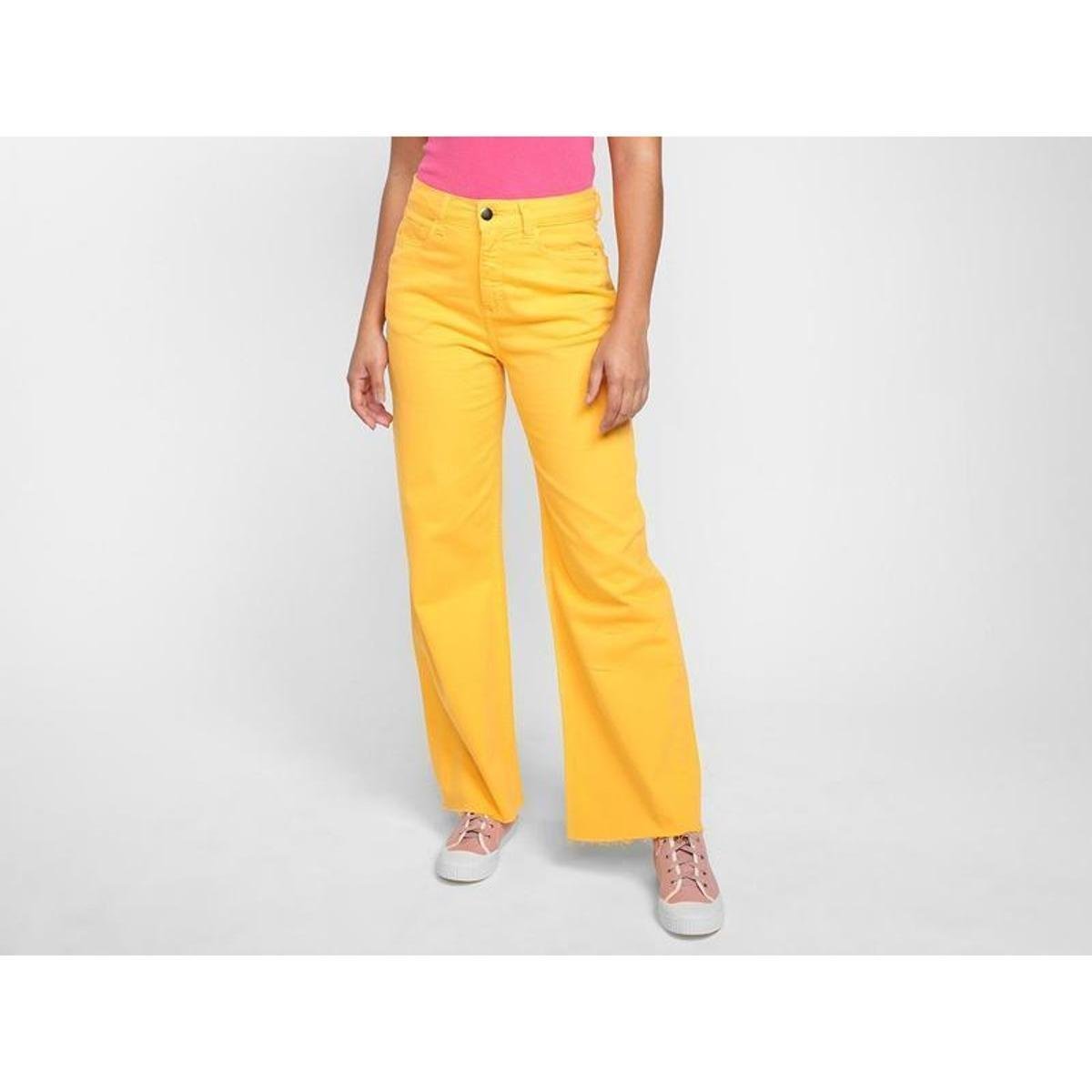 Calça Sarja Vista x Letticia Munniz Wide Leg Maravilhosa - Laranja Menor preço em Calça Sarja Vista x Letticia Munniz Wide Leg Maravilhosa - Laranja