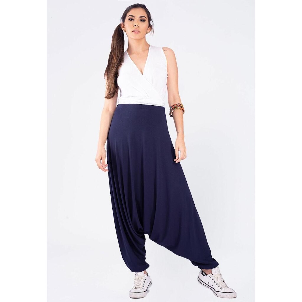 Calça Saruel Malha Azul Marinho - P - Veste do 38 ao 40