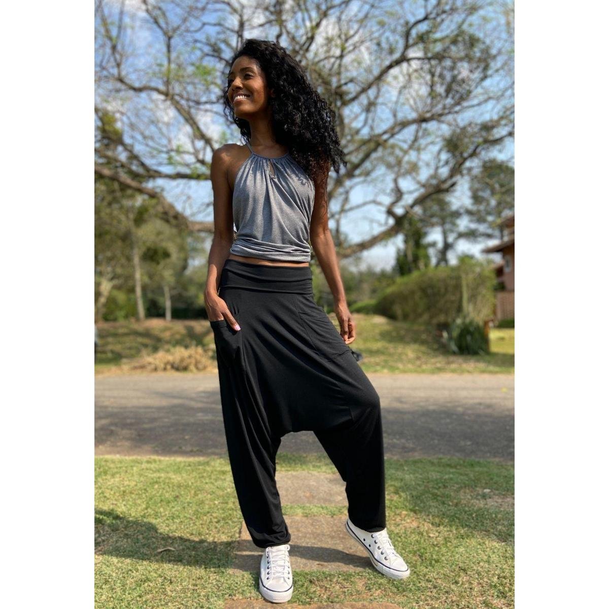 Calça Saruel Malha com Bolso na Frente Preto G Veste do 44 ao