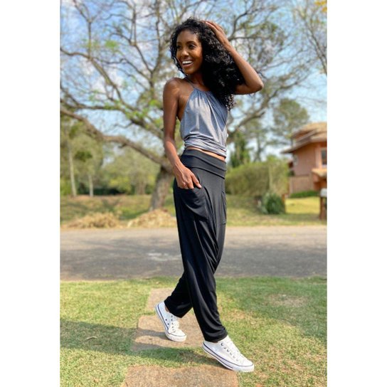 Calça Saruel Malha com Bolso na Frente Preto G Veste do 44 ao