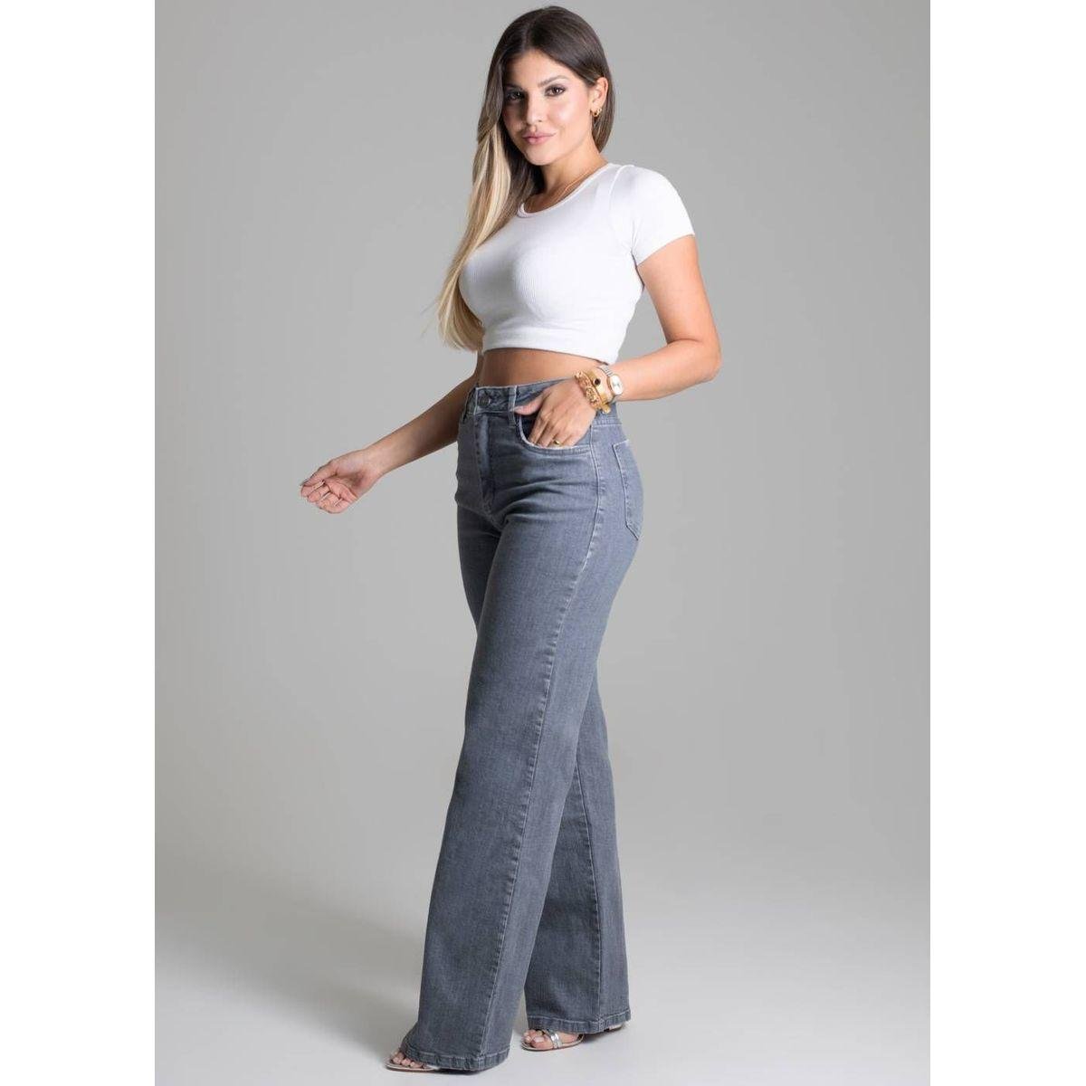 Calça Sawary Jeans Wide Leg - 278047 - CINZA 44 | Zattini