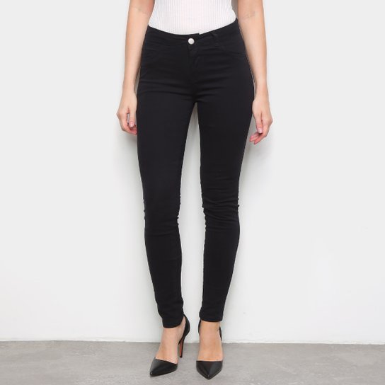 Calça Skinny Coffee Sarja Cintura Média Feminina - Preto