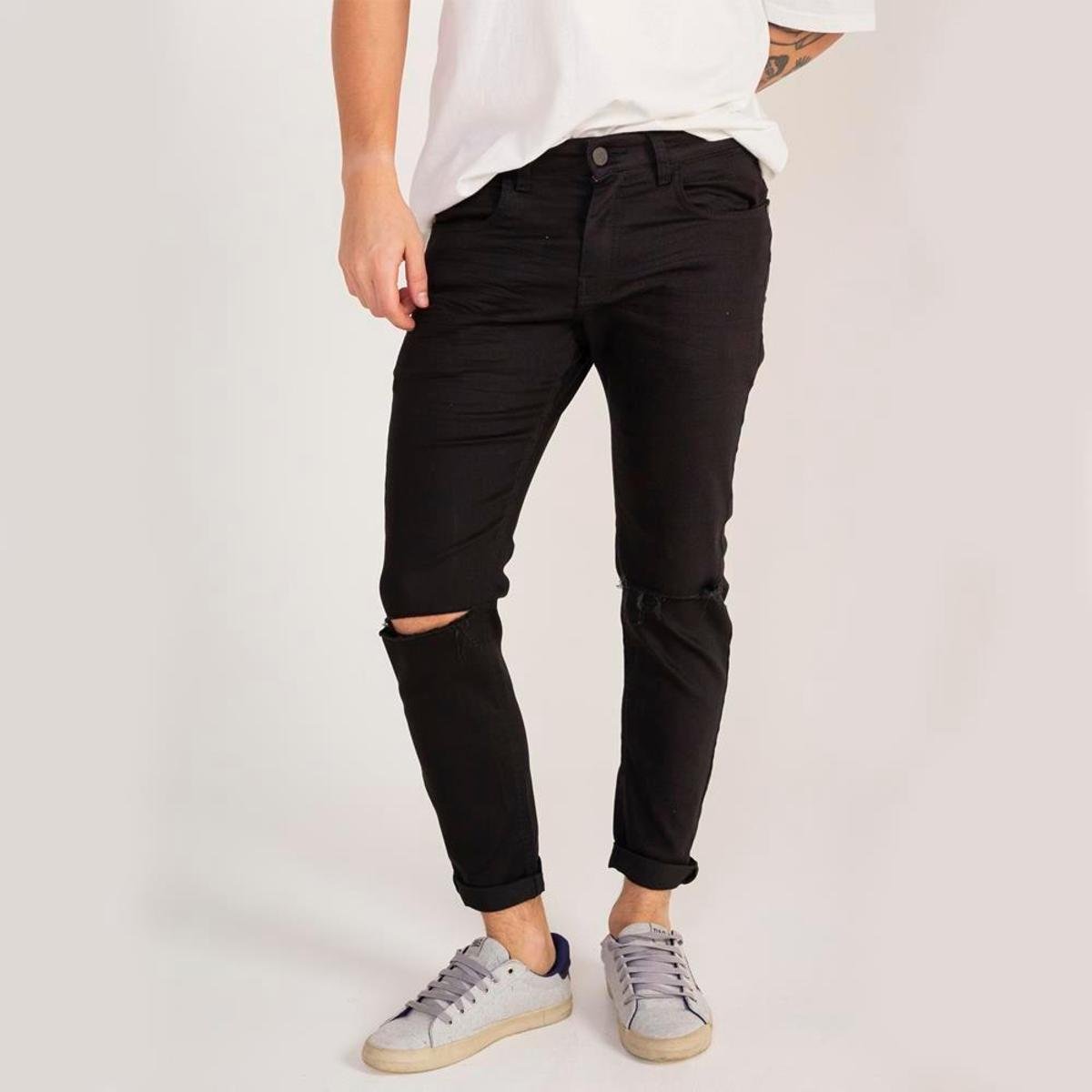 Calça Skinny Color Masculina Rock&Soda Sarja Estilo Moderna - Preto Menor preço em Calça Skinny Color Masculina Rock&Soda Sarja Estilo Moderna - Preto