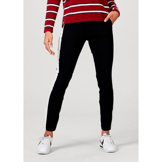 Calça Skinny Com Faixa Lateral Hering Feminina - Preto