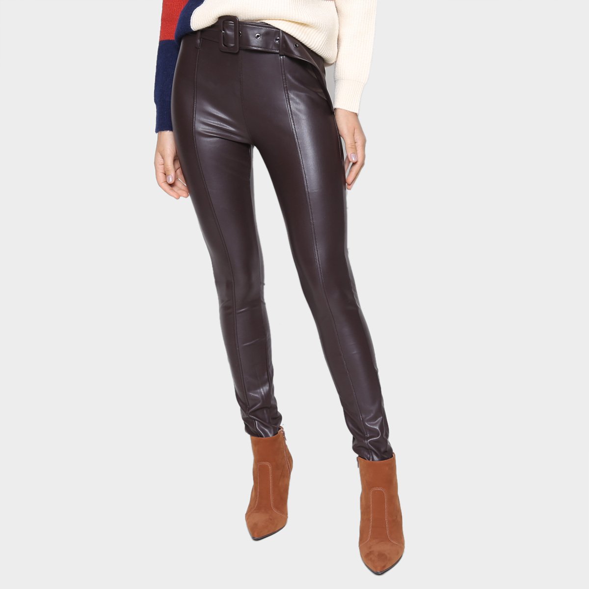 Calça Skinny Facinelli Com Cinto Feminina - Marrom Menor preço em Calça Skinny Facinelli Com Cinto Feminina - Marrom