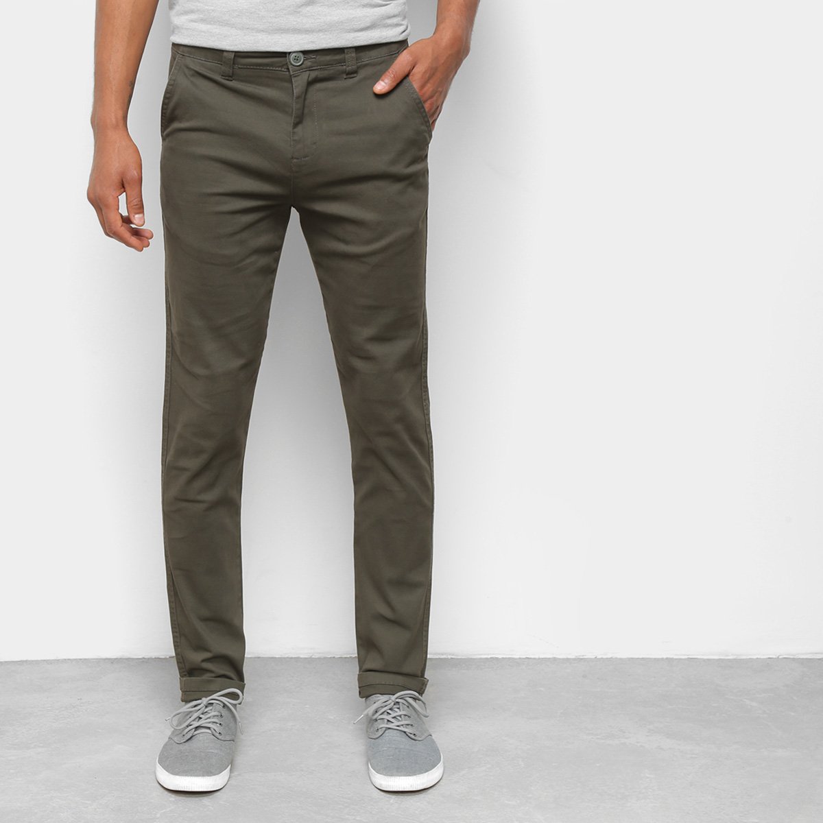 Calça Skinny Hering Sarja Lisa Masculina - Chumbo Menor preço em Calça Skinny Hering Sarja Lisa Masculina - Chumbo