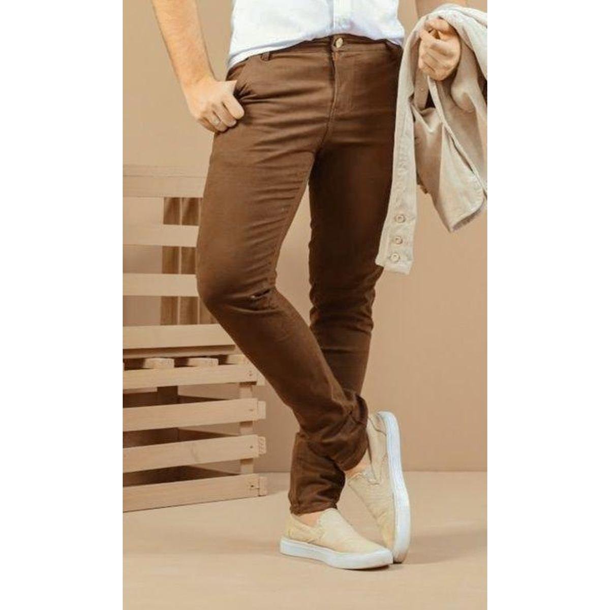 Calça Slim Luxo Esporte Sarja Com elastano Masculina Menor preço em Calça Slim Luxo Esporte Sarja Com elastano Masculina