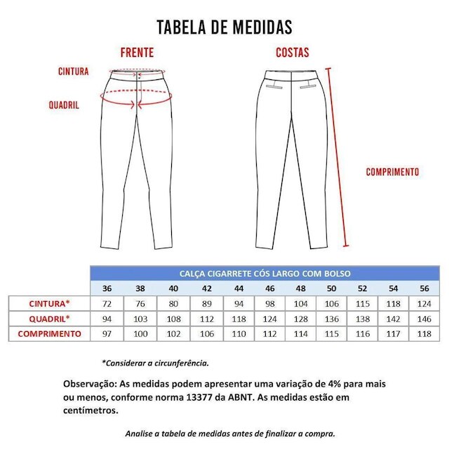 Calça social feminina cigarrete com Elastano e Bolsos