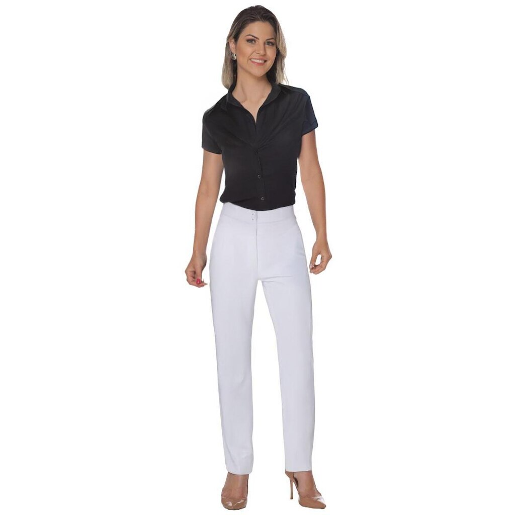 Calça social feminina cigarrete com Elastano e Bolsos