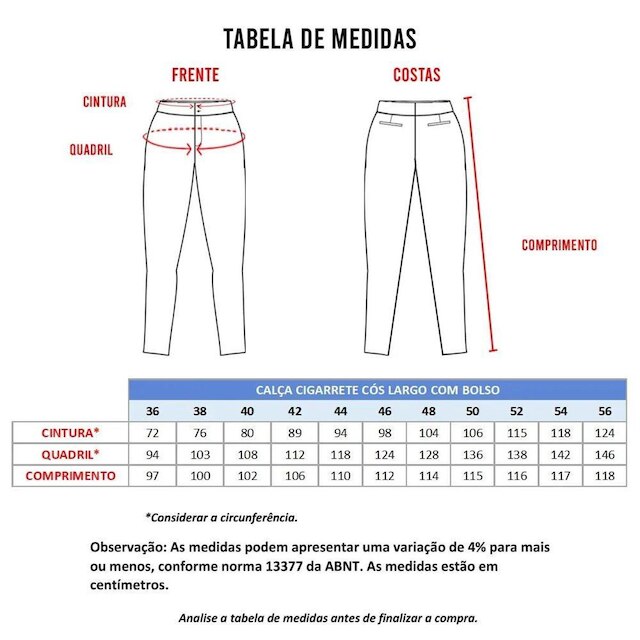 Calça social feminina cigarrete com Elastano e Bolsos