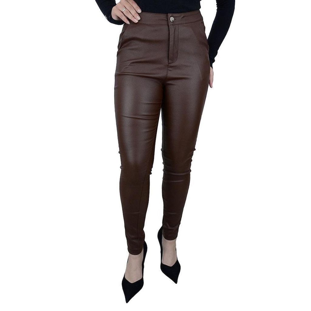 Calça Social Feminina Pellini Slim Resinada Marrom - CAL885