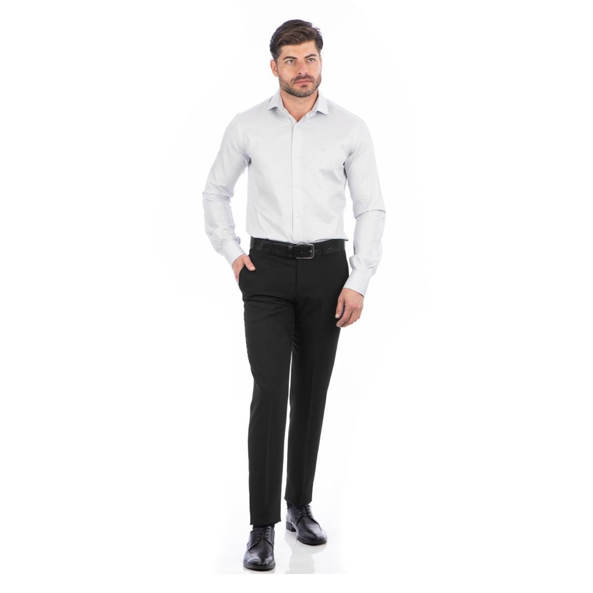 Calça Social Masculina Alfaiataria Slim Preta - Preto Menor preço em Calça Social Masculina Alfaiataria Slim Preta - Preto