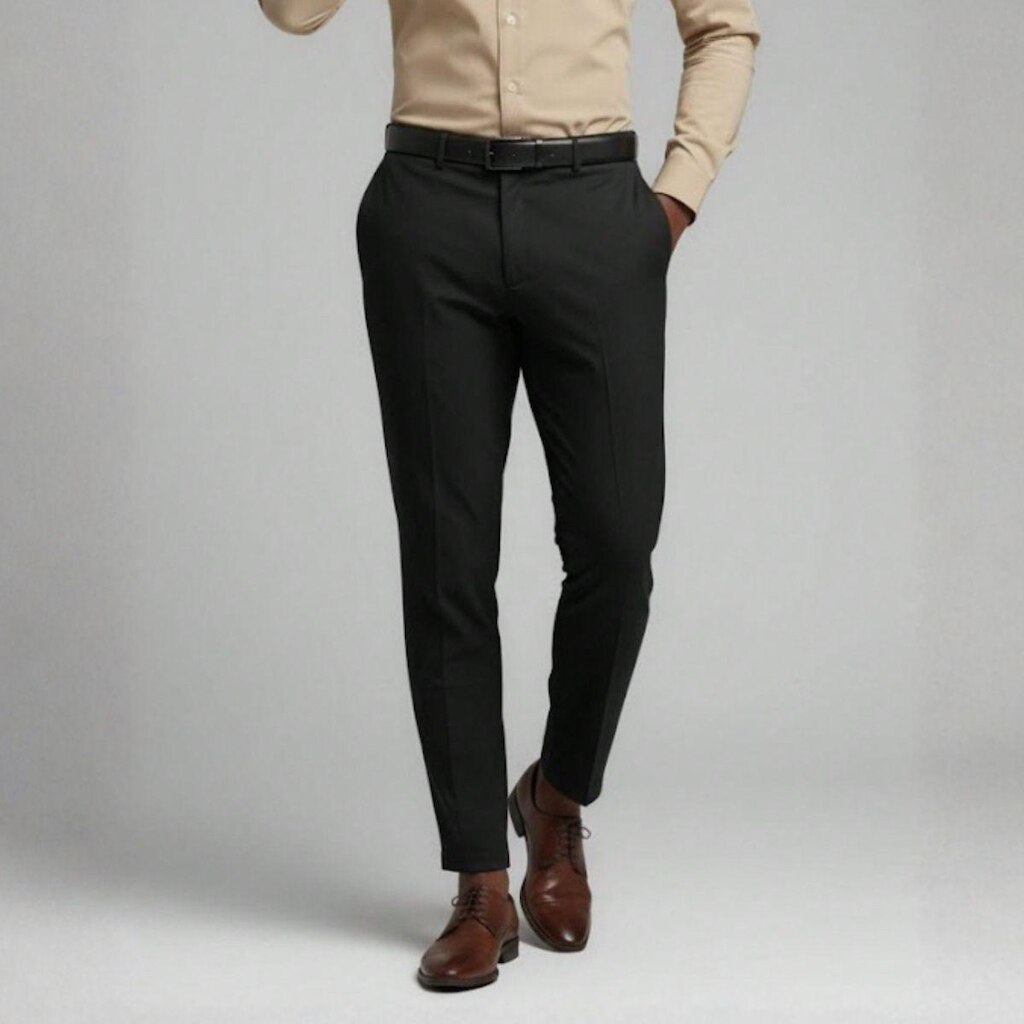 Calça Social Masculina Preta Slim Fit Alfaiataria com Bolsos e Passantes