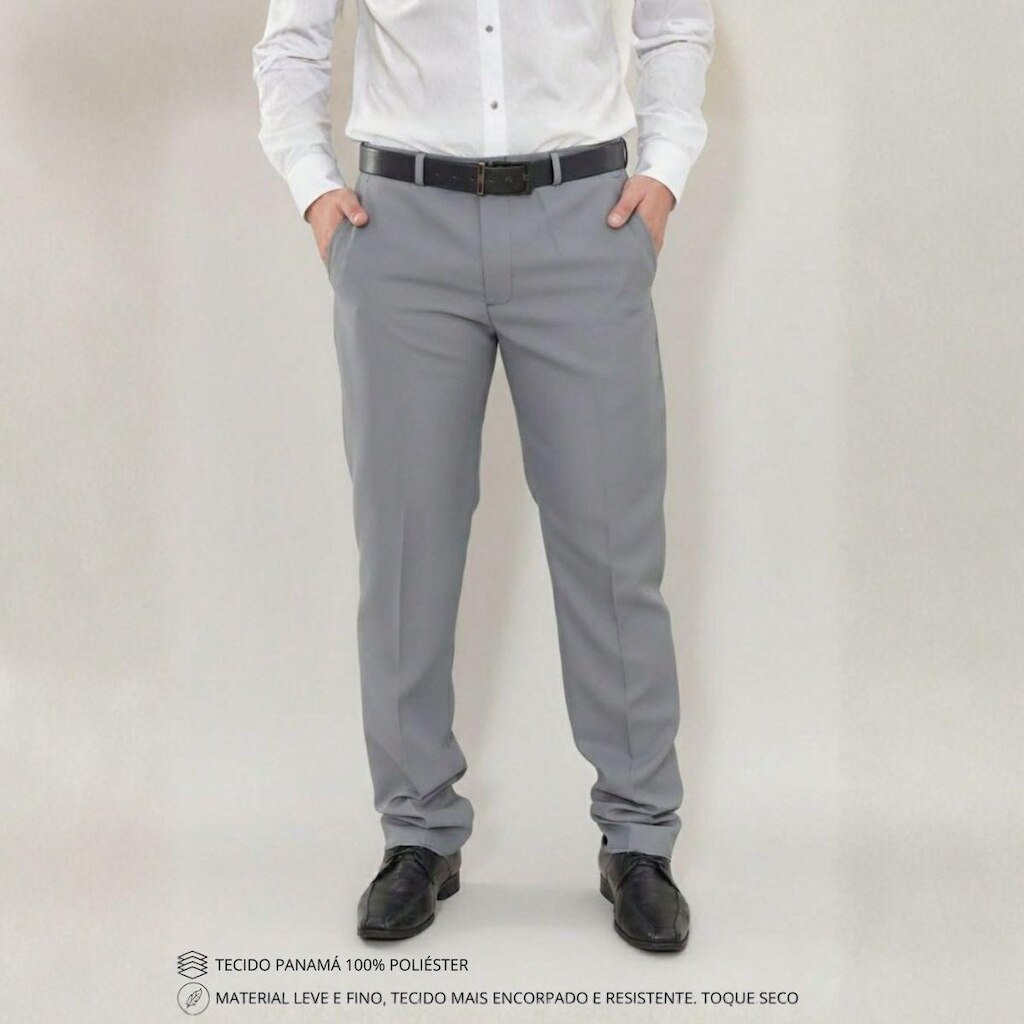 Calça Social Masculina Slim Fit Cinza Claro Panamá Alfaiataria