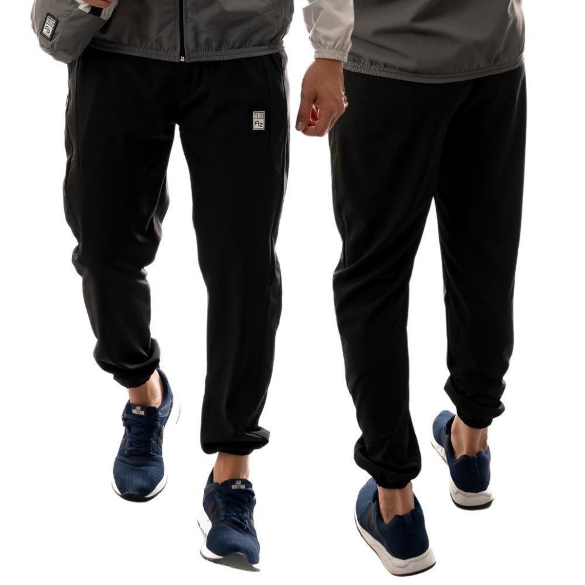 Calca Tactel Masculina Corta Vento Jogger com Punho e Cordão de Regulagem Resistente a Água Básica - Preto Menor preço em Calca Tactel Masculina Corta Vento Jogger com Punho e Cordão de Regulagem Resistente a Água Básica - Preto
