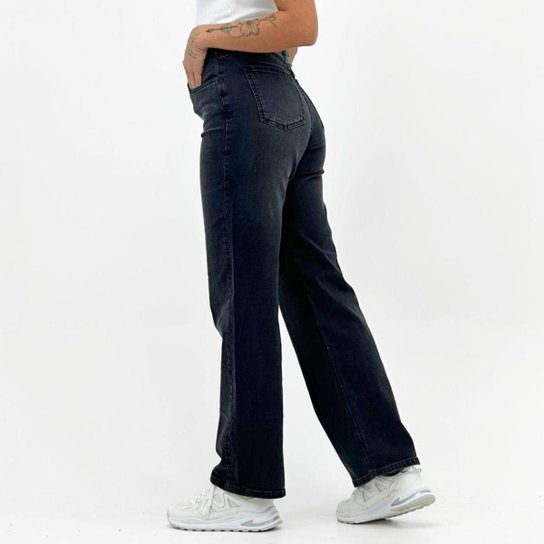 Calça Tanise Jeans Wide Leg Estonada Feminina