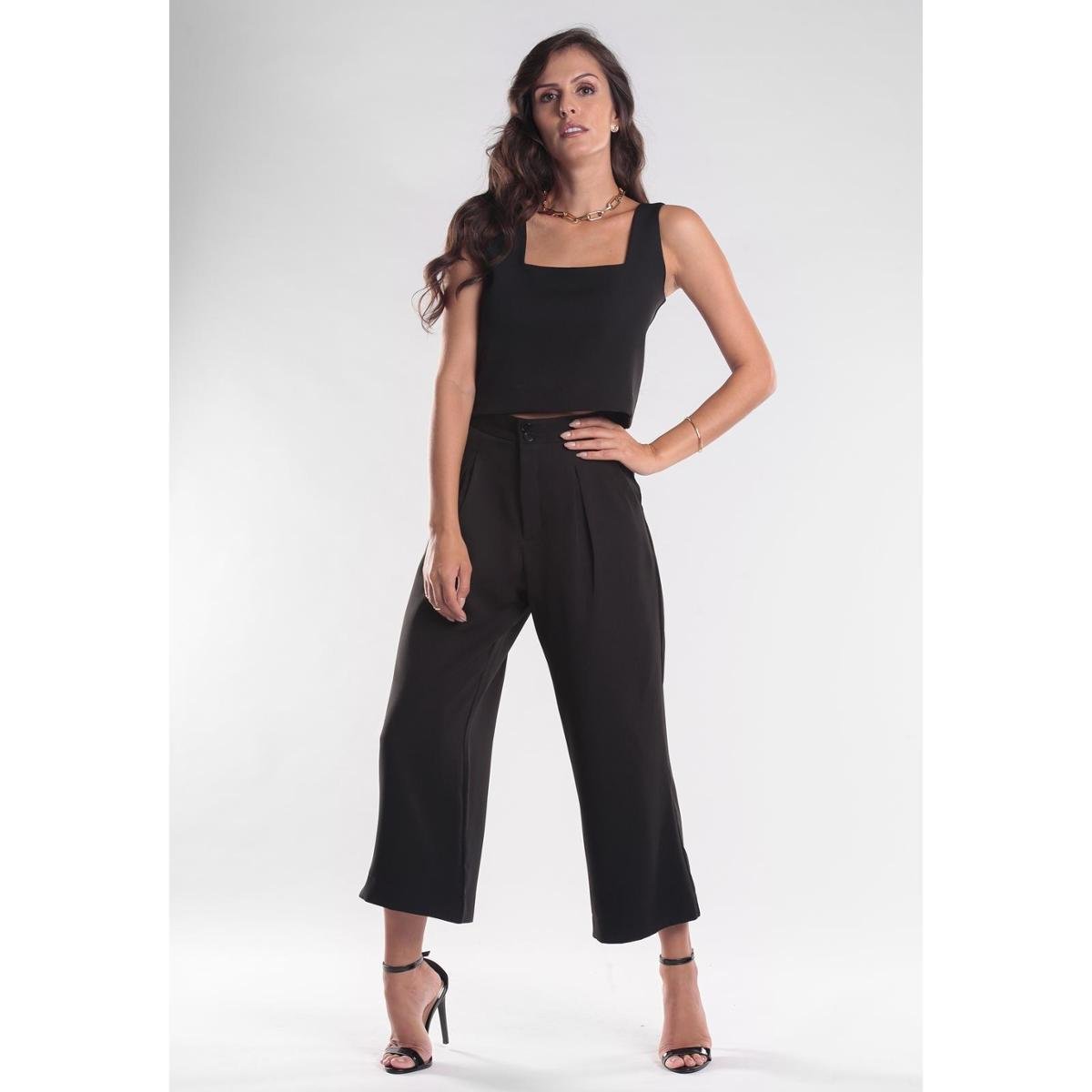 Cal��a Traymon Pantacourt Alfaiataria Feminina - Preto Menor preço em Cal��a Traymon Pantacourt Alfaiataria Feminina - Preto