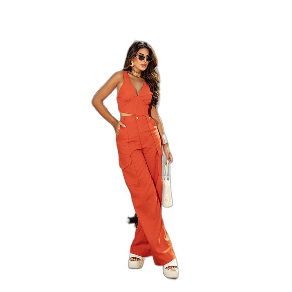 CALÇA VISCOSE CARGO FEMININA ALFAIATARIA 90543
 GG LARANJA UNICA