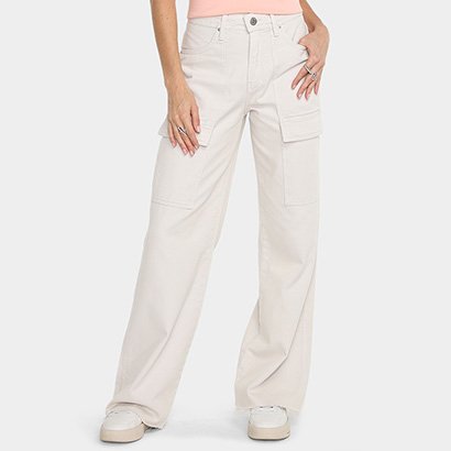 Calça Wide Leg Calvin Klein Color Cargo Feminina - Feminino