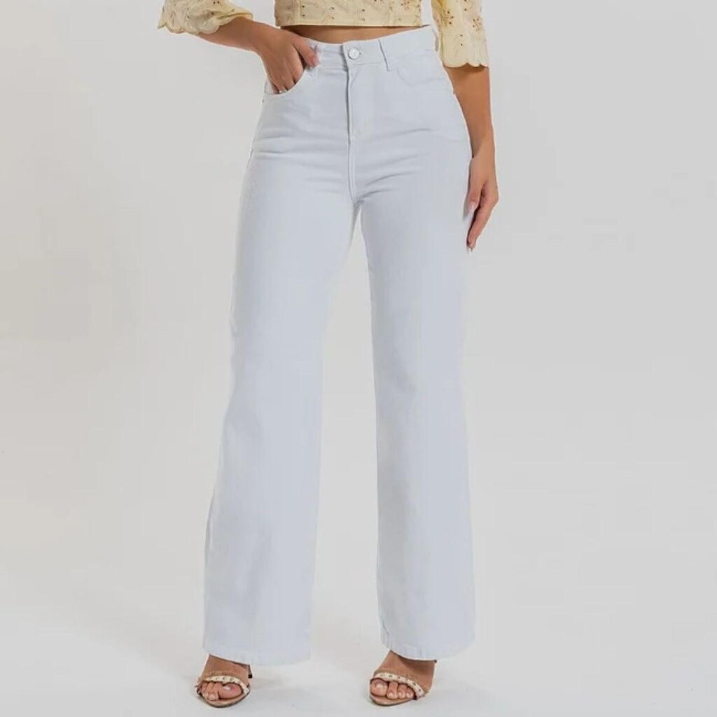 Calça Wide Leg Feminina Moda Jeans Tendência Estação Europa
