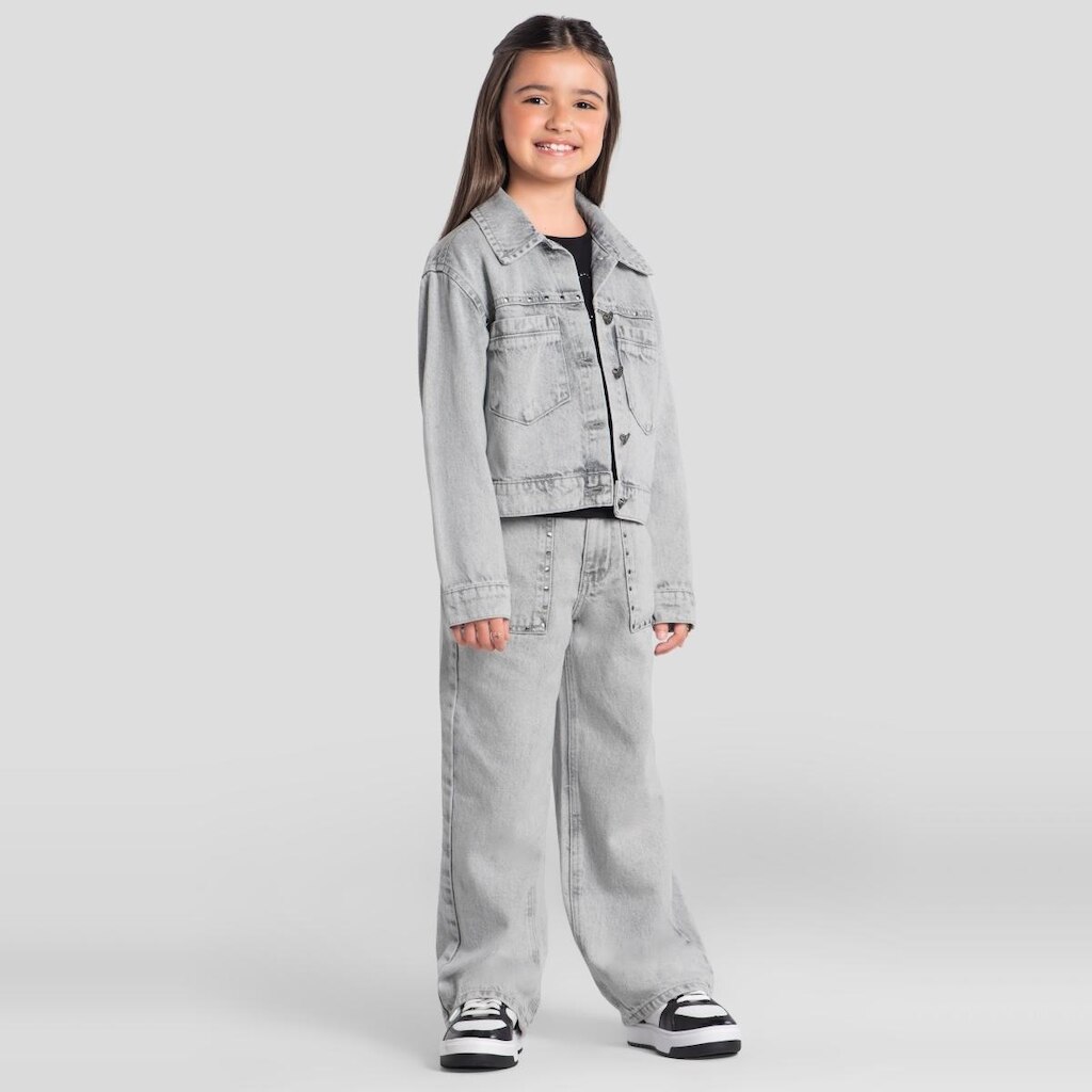 Calça wide leg jeans infantil menina Brandili