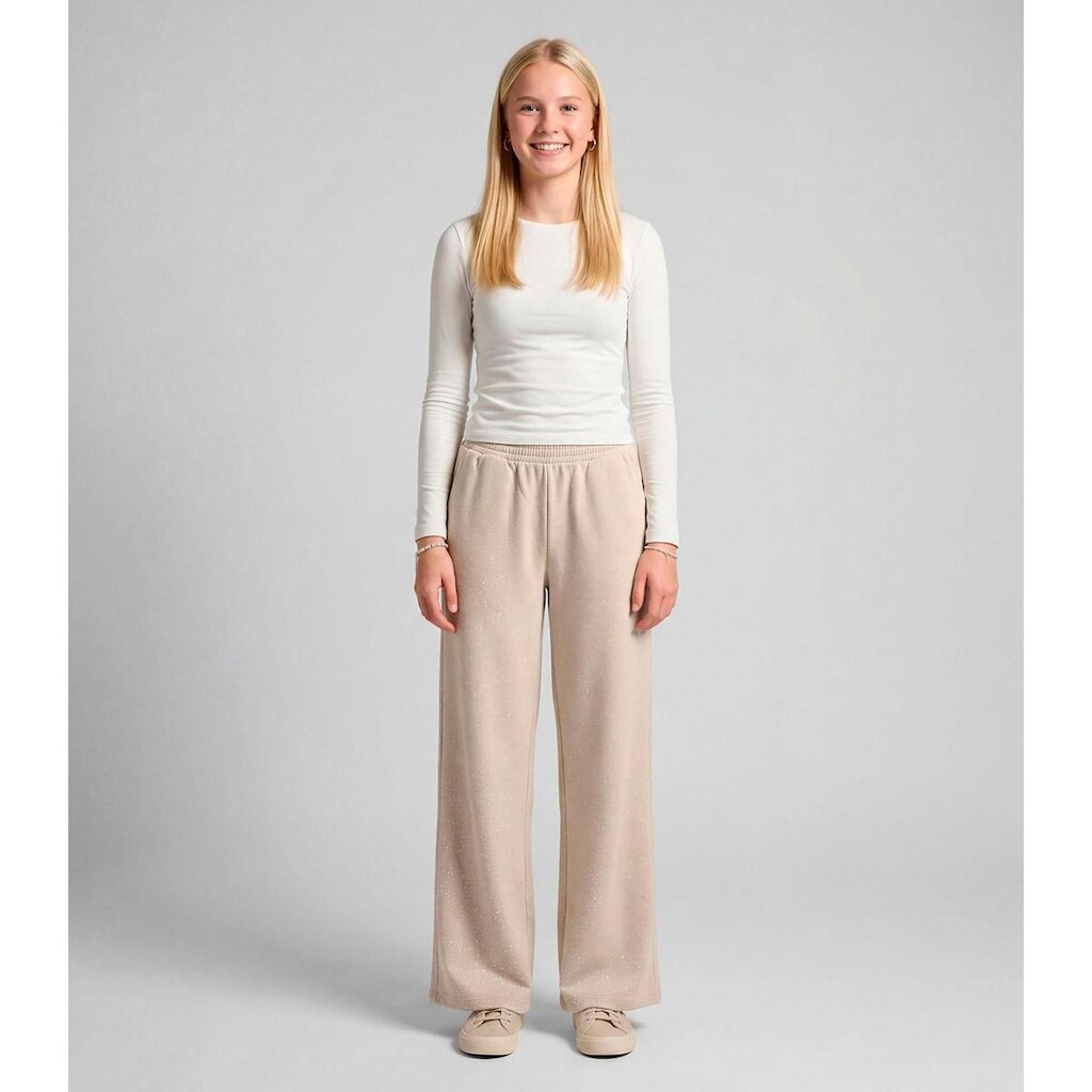 Calça Wide Leg Juvenil Em Moletom Minty Bege