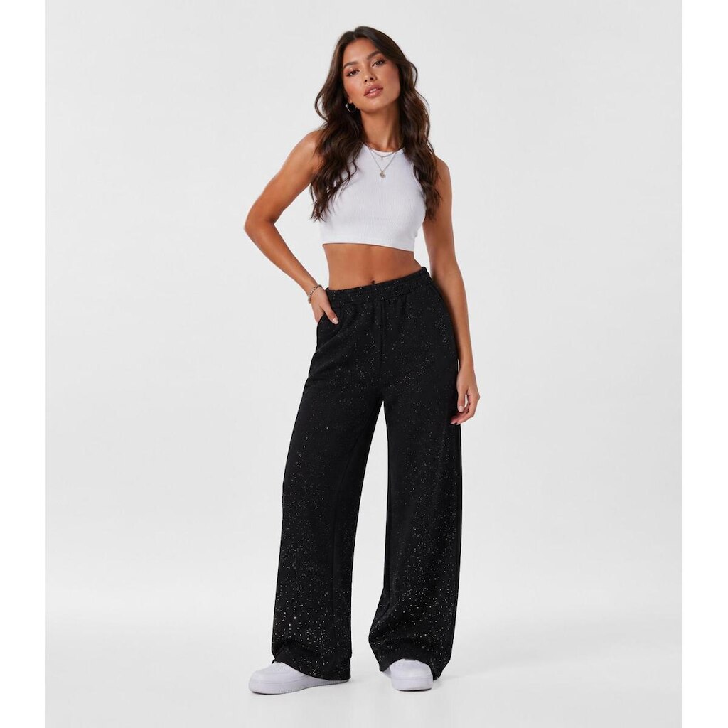 Calça Wide Leg Juvenil Em Moletom Minty Preto