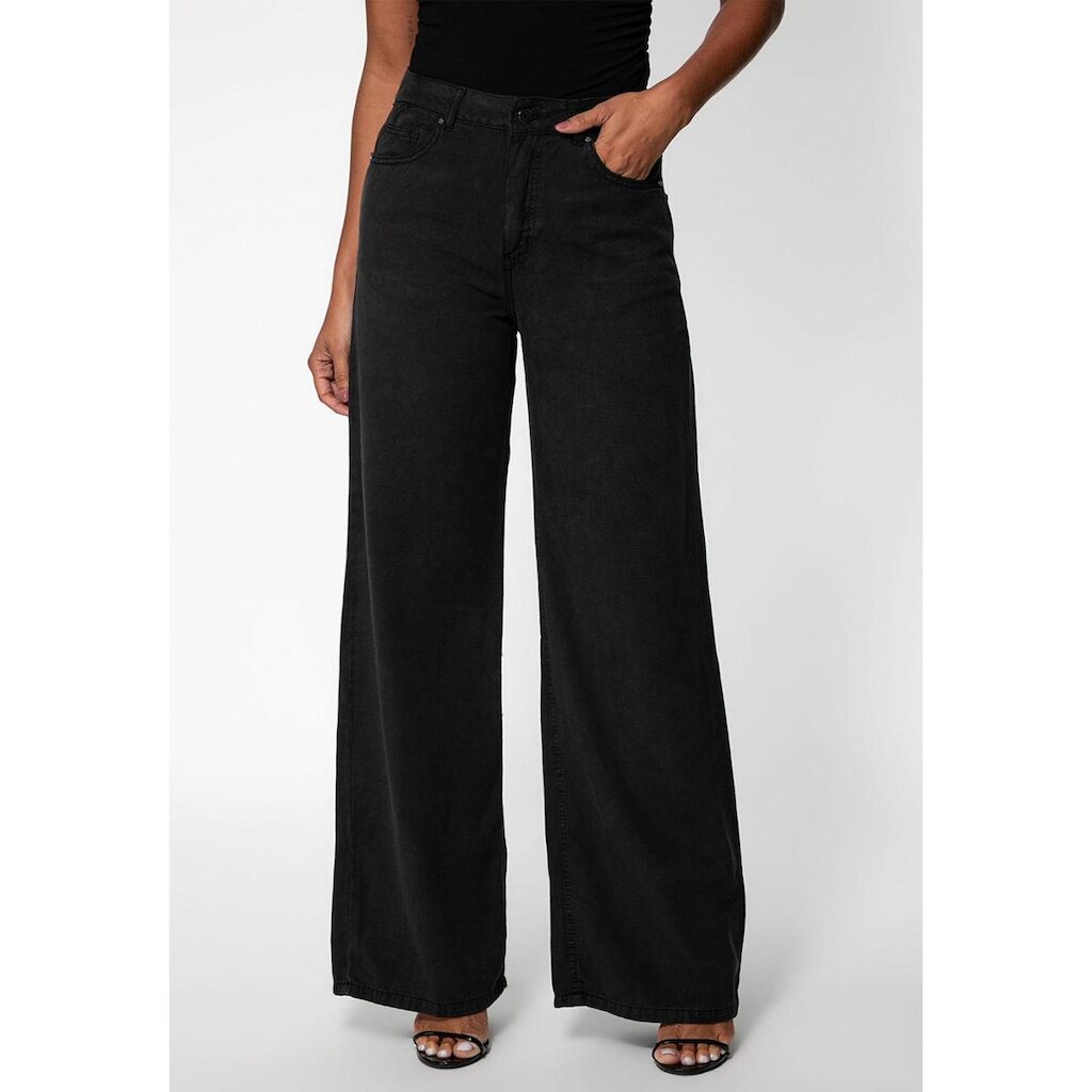 Calça Wide Leg Lyocel Preto Estonado