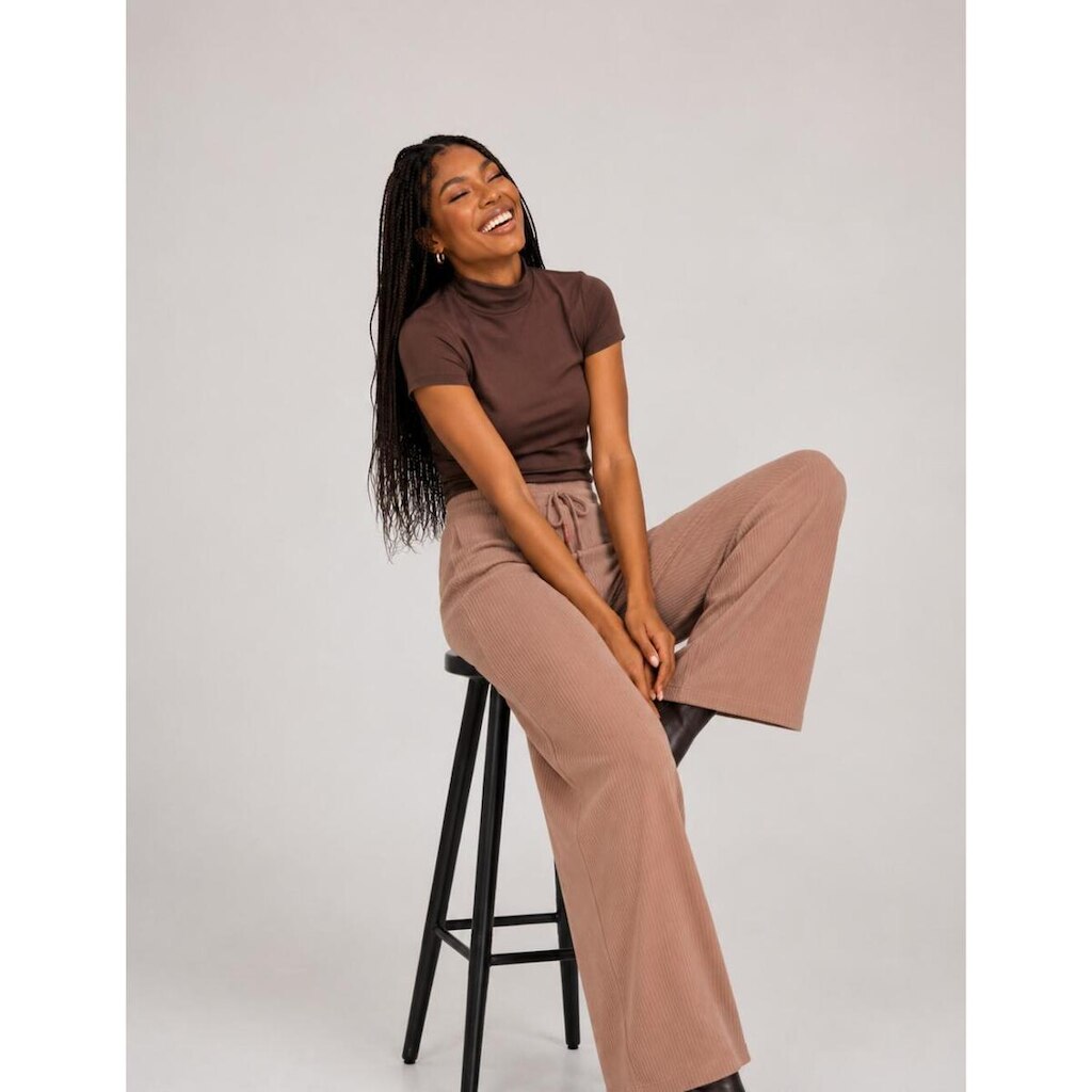 Calça Wide Leg Malha Canelada Salvatore Fashion