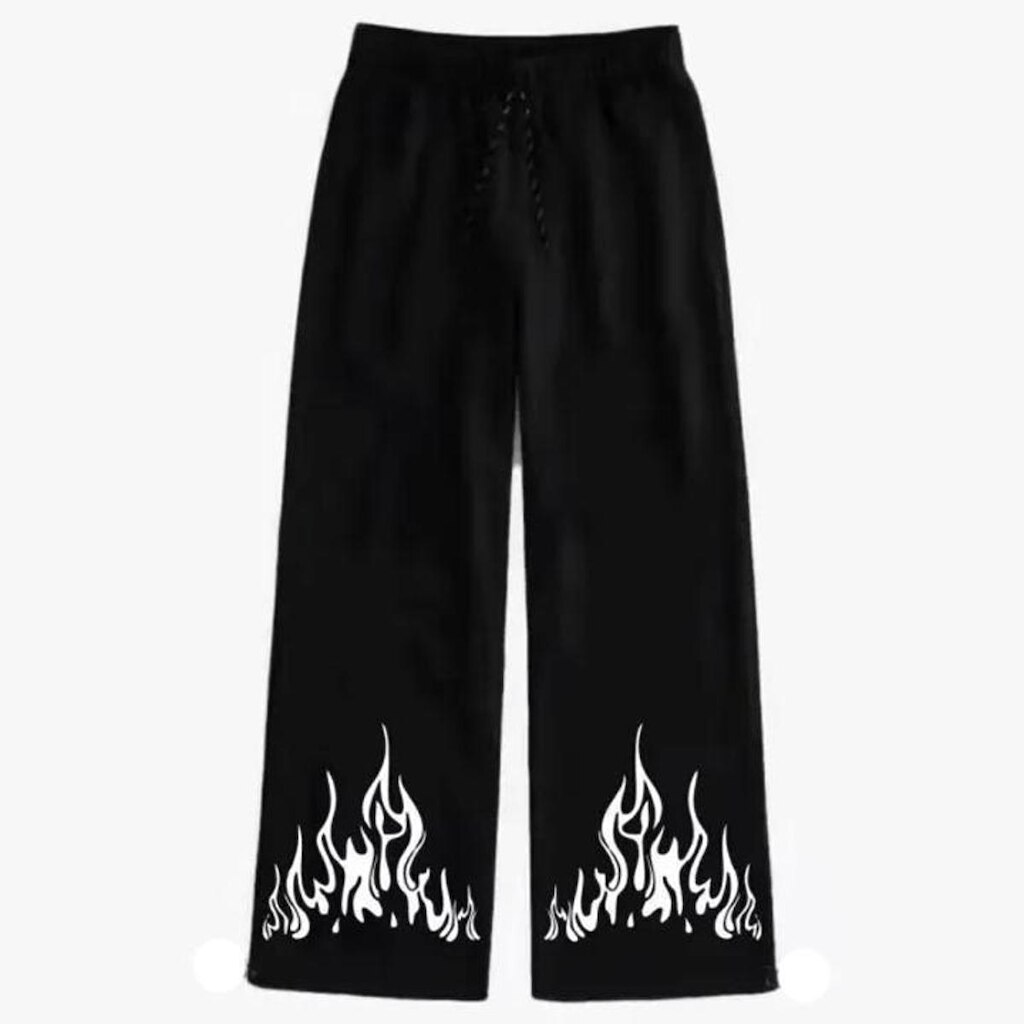 Calça Wide Leg Pantalona Boca Larga Flame Angel War Star Streetwear Anime Gym Unissex