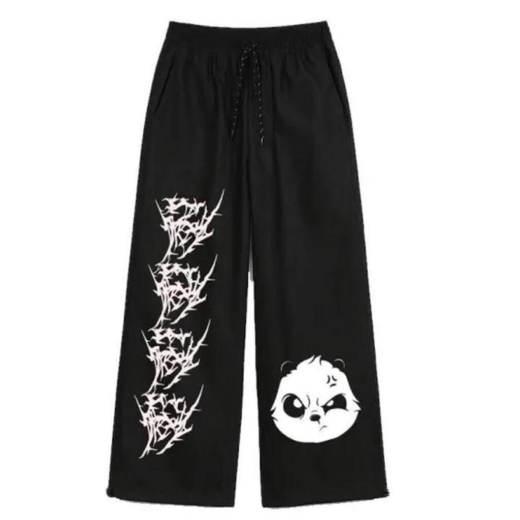 Calça Wide Leg Pantalona Boca Larga Flame Angel War Star Streetwear Anime Gym Unissex