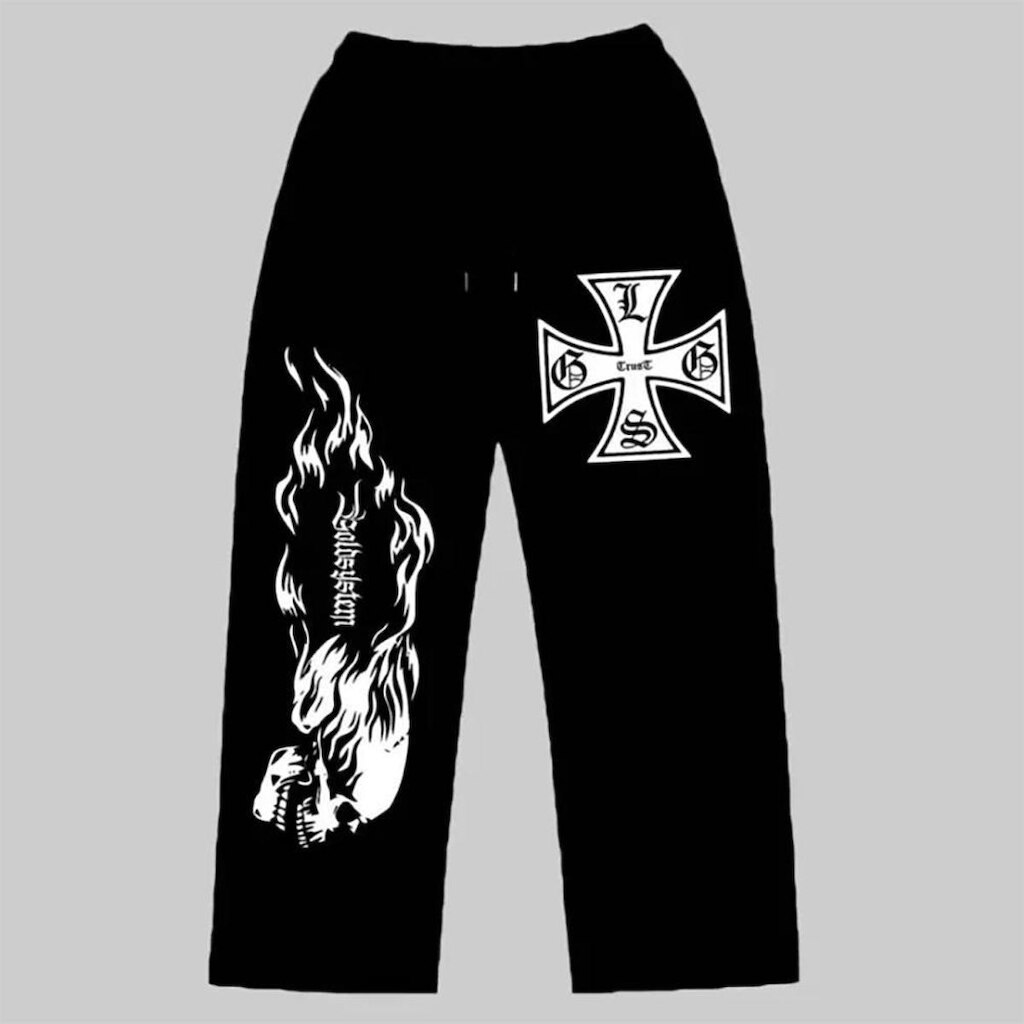 Calça Wide Leg Pantalona Boca Larga Flame Angel War Star Streetwear Anime Gym Unissex