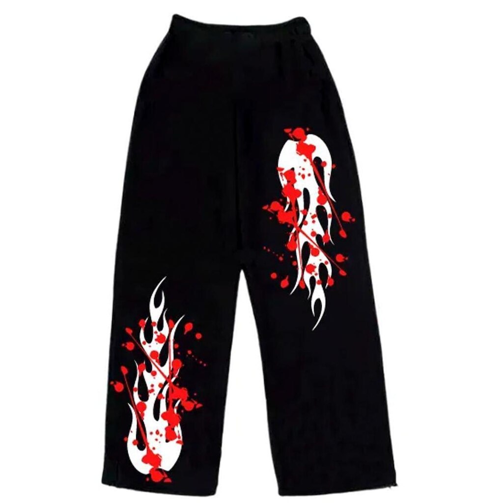 Calça Wide Leg Pantalona Boca Larga Flame Star Flaming 07 Streetwear Anime Gym Unissex