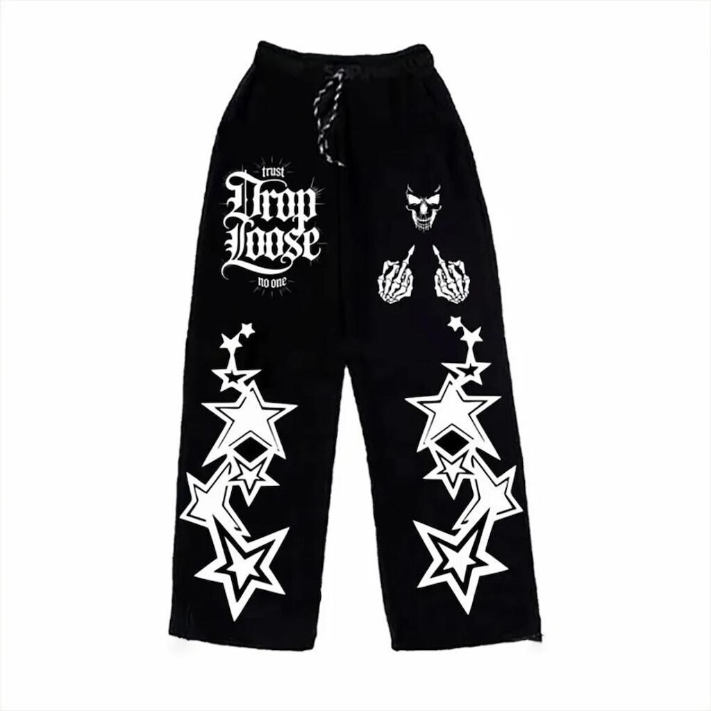 Calça Wide Leg Pantalona Boca Larga Nevermind Flaming Star Streetwear Anime Unissex