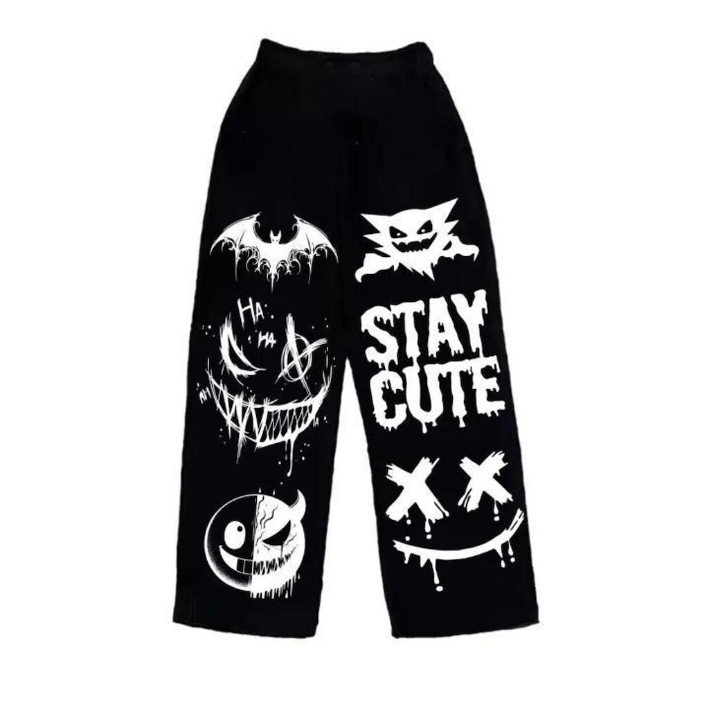 Calça Wide Leg Pantalona Boca Larga Ruthless Grafite Star Streetwear Anime Unissex