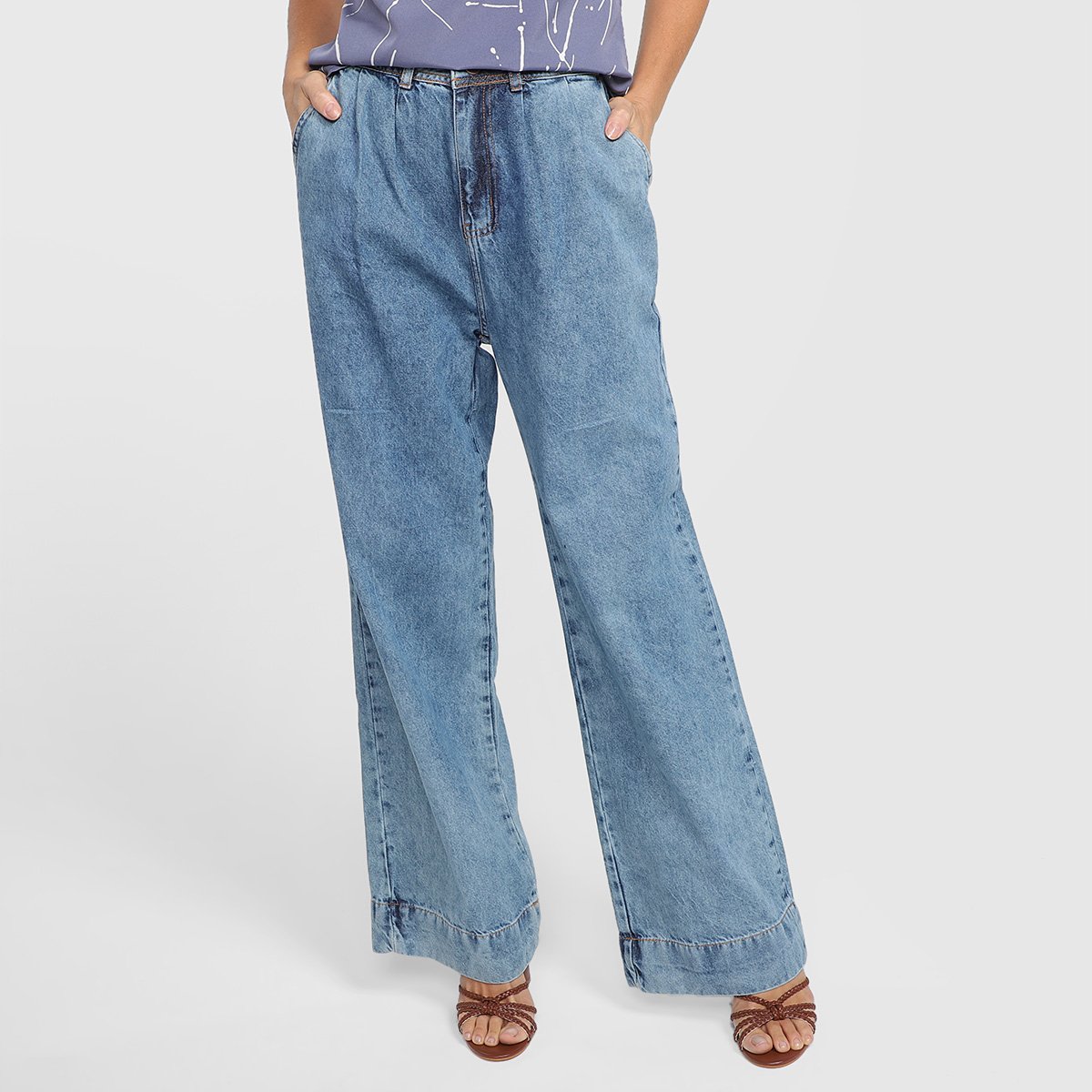 CALÇAS JEANS JUST DENIM FEMININO WIDE LEG BOLSO FACA COM PENCE 7990 - Azul Menor preço em CALÇAS JEANS JUST DENIM FEMININO WIDE LEG BOLSO FACA COM PENCE 7990 - Azul