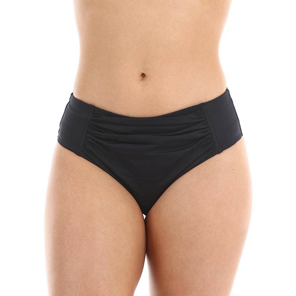 Calcinha de biquini Águas Claras cintura alta drapeada na frente lateral larga - Preto Menor preço em Calcinha de biquini Águas Claras cintura alta drapeada na frente lateral larga - Preto