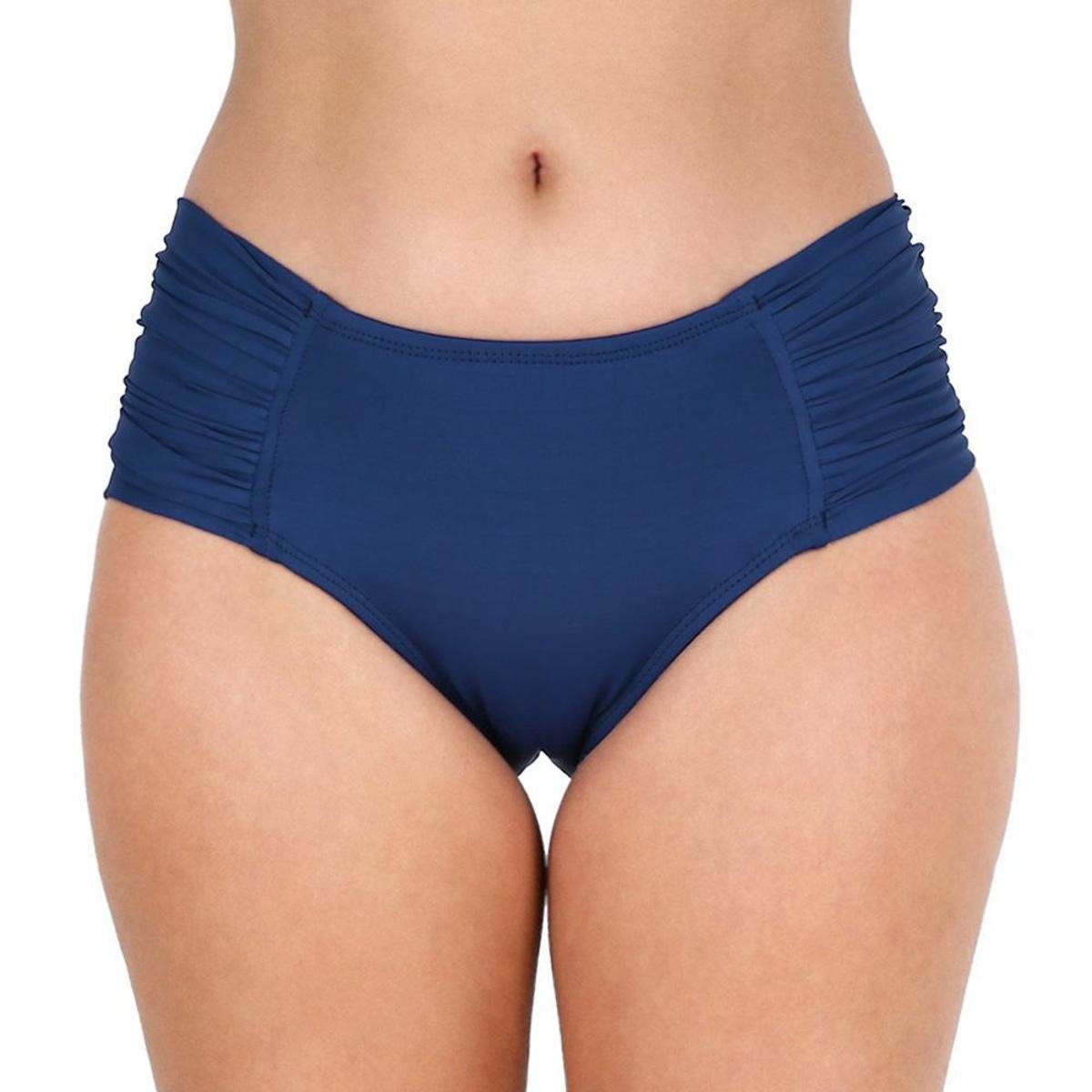 Calcinha de biquini Águas Claras cintura alta e lateral larga drapeada moda praia feminina - Marinho Menor preço em Calcinha de biquini Águas Claras cintura alta e lateral larga drapeada moda praia feminina - Marinho