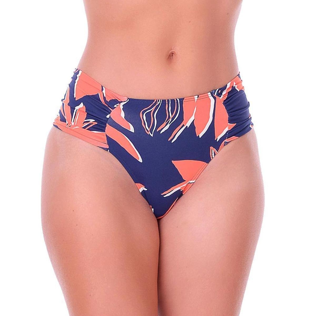 Calcinha de Biquíni Cintura Alta Summer Soul - Azul+Laranja Menor preço em Calcinha de Biquíni Cintura Alta Summer Soul - Azul+Laranja