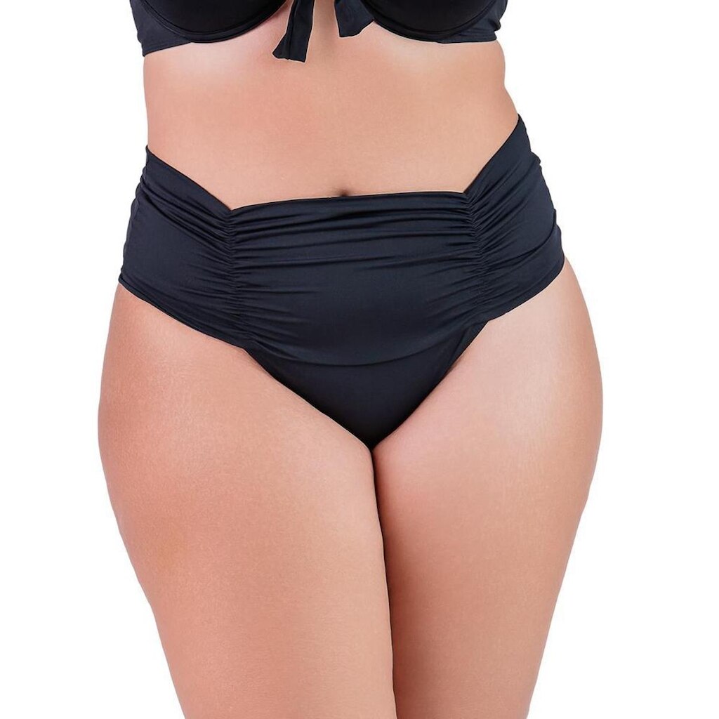 Calcinha de Biquíni Plus Size Preta Hot Pants Cós Franzido