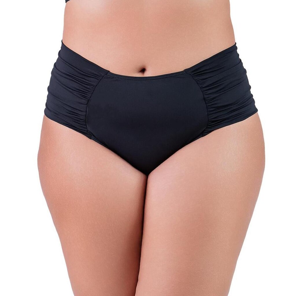 Calcinha de Biquíni Plus Size Preta Hot Pants Franzido Lateral