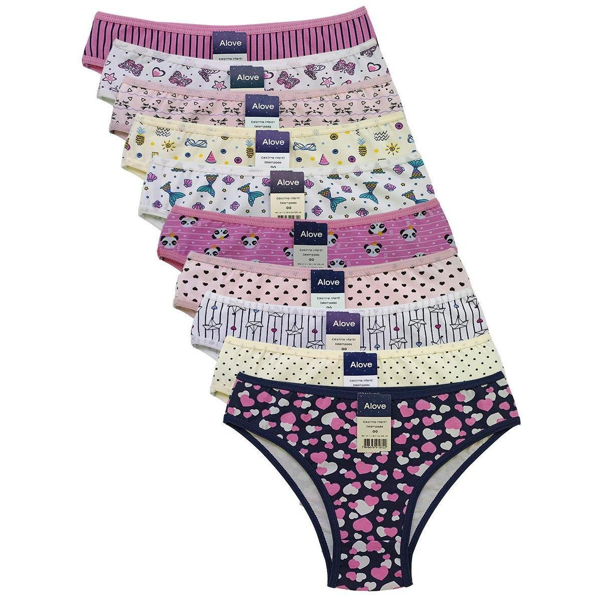 Calcinha Infantil em Algodão Kit com 10 Unidades Alove - Rosa+Branco Menor preço em Calcinha Infantil em Algodão Kit com 10 Unidades Alove - Rosa+Branco