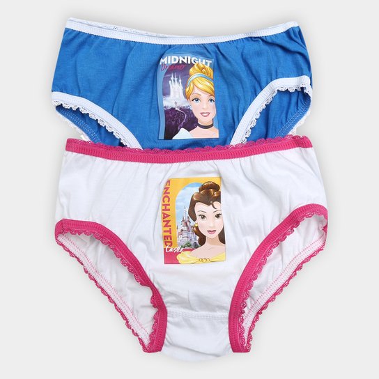 Calcinha Infantil Lupo Princesas Kit c/ 2 Unidades - Branco+Azul