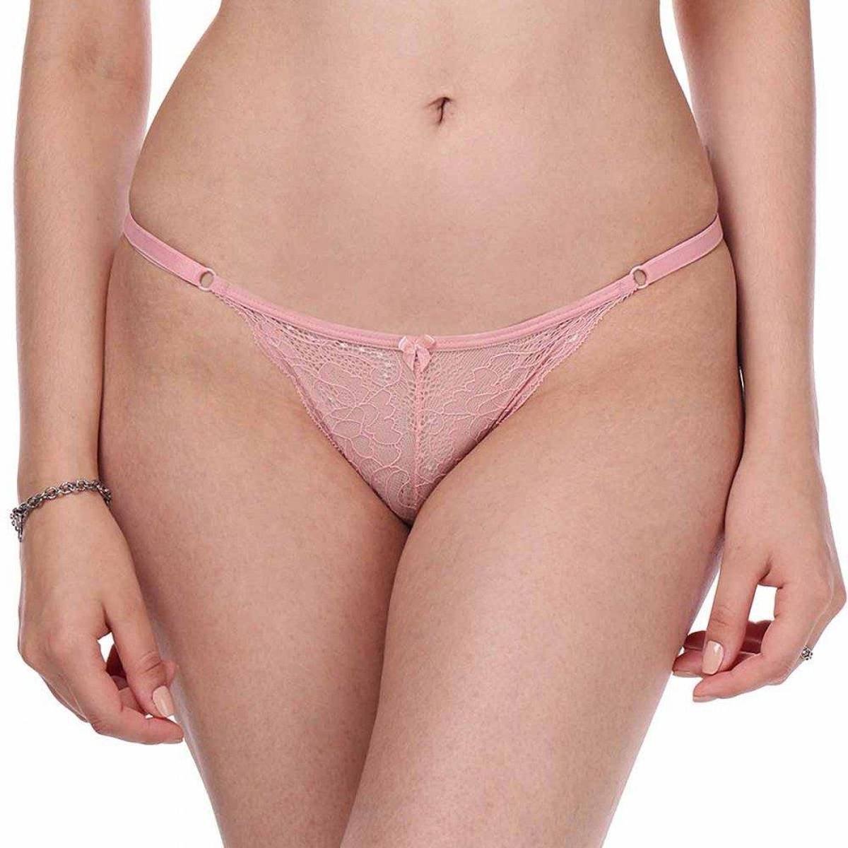 Calcinha Fio Duplo Com Renda Fina Holla Rosa Claro