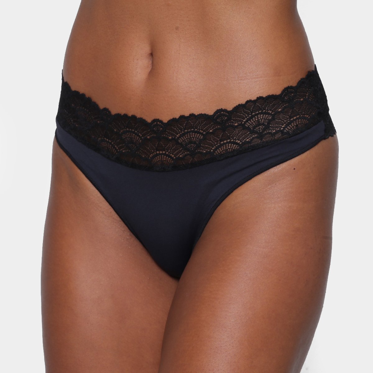 Calcinha Tanga Bonjour Brasileira Com Renda - Preto Menor preço em Calcinha Tanga Bonjour Brasileira Com Renda - Preto