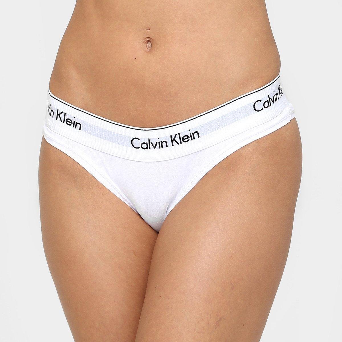 Calcinha Tanga Calvin Klein Elástico Estampado - Branco Menor preço em Calcinha Tanga Calvin Klein Elástico Estampado - Branco