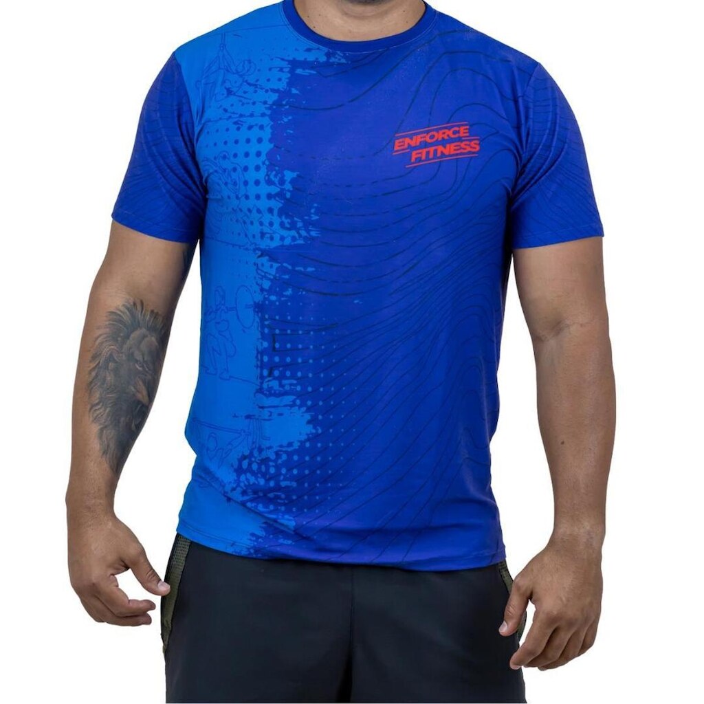 Camisa Academia Treino Proteção UV Enforce Azul escuro Camiseta Masculina