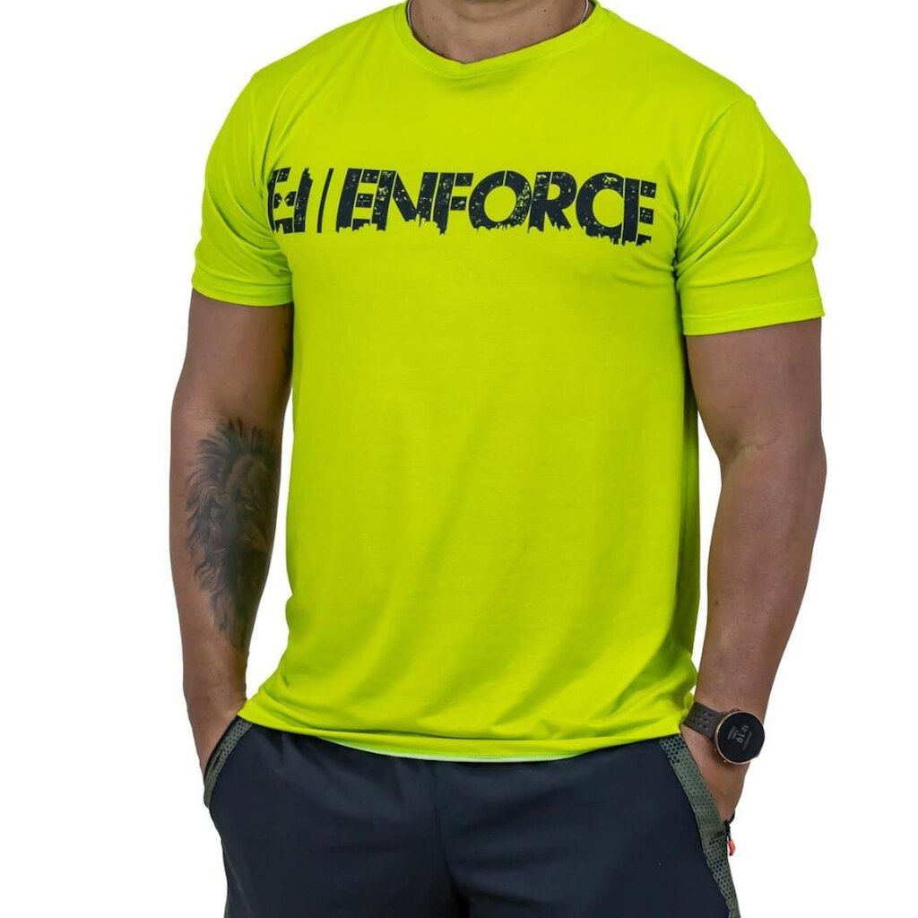 Camisa Academia Treino Proteção UV Enforce Masculina Verde Limão