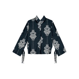 Camisa Alongada Estampada Em Viscose Com Amarrações