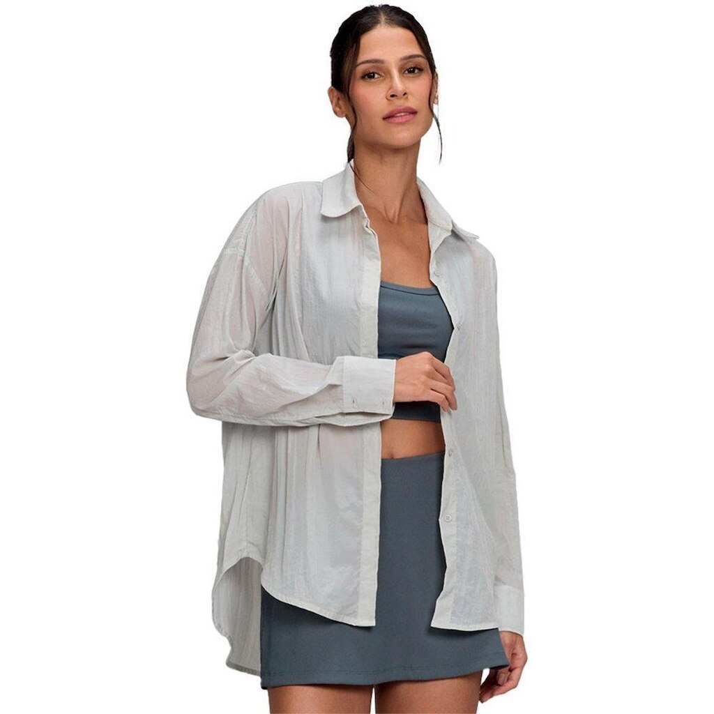 Camisa Alto Giro Oversized Textura Feminina